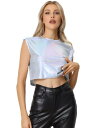 Allegra K タンクトップ メタリック クロップトップ クルーネック ノースリーブ クリスマス パーティー ホログラフィック レディース シルバー S