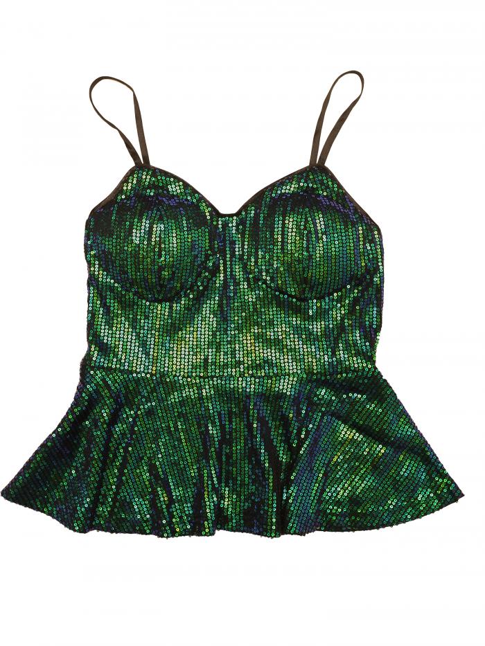 Allegra K キャミソール タンクトップ スパンコール ストラップ 調整可能 V ネック フリル ペプラム ダンス ライブ レディース ブルーグリーン XL