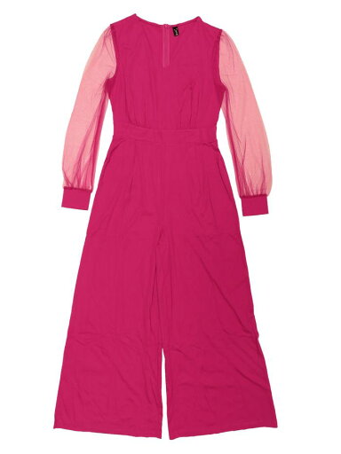 Allegra K ジャンプスーツ ワイドレッグ ロンパース エレガント V ネック メッシュ長袖 ルーズ パーティー レディース ホットピンク XS Allegra K ジャンプスーツ ワイドレッグ ロンパース エレガント V ネック メッシュ長袖 ルーズ パーティー レディース ホットピンク XS