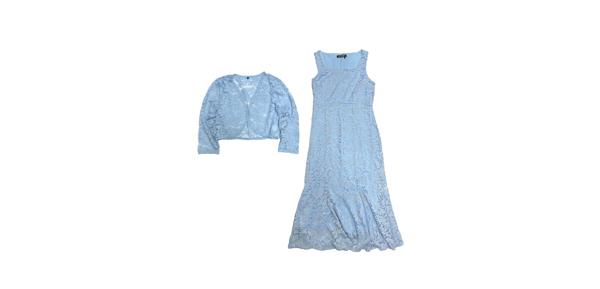 Allegra K ノースリーブワンピース フィッシュテール シースドレスとレースボレロ オープンフロント シュラッグ 花柄レース ドレス カーディガン 2点セット レディース ライトブルー XL