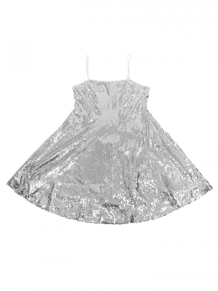 Allegra K キャミソールドレス スパンコールドレス ストラップワンピース パーティー グリッター スパークル 調節可能 スパゲッティ レディース シルバー S(4)