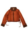 Allegra K シースルー トップス ボタンダウン クロップ シャツ シアー ブラウス ボウタイ レディース ブラウン M