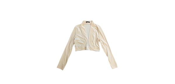 Allegra K クロップド ボレロ カーディガン ドレス 長袖 シュラグ ベルベット オープンフロント レディース アプリコット XS