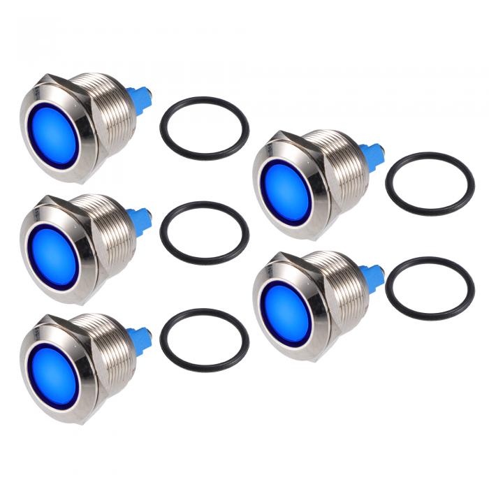 X AUTOHAUX 5個インジケーターライト19mm 12V AC DCメタルシェル防水パイロットダッシュシグナルランプ..