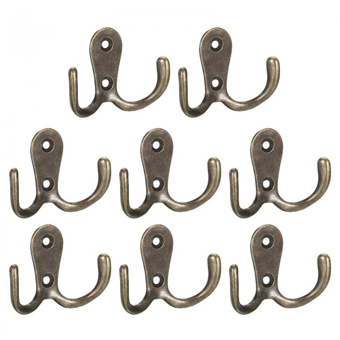 uxcell ウォールフック 8個セット - 亜鉛合金製のダブルプロングレトロフック タオル コート バックパック 洋服 スカーフ 鍵 帽子 カップなどを掛ける...