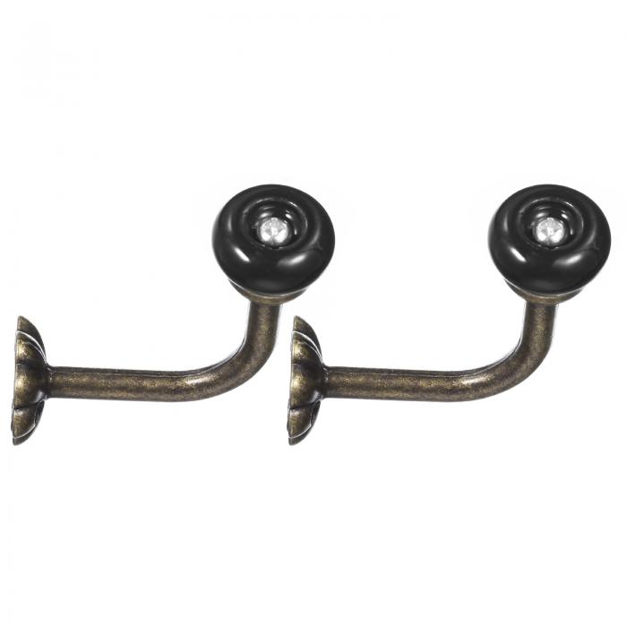 uxcell ウォールフック 2個セット - 亜鉛合金製のシングルプロングセラミックハンドルクローズフック ブロンズフック タオル コート バックパック スカーフ キーズ ハット用（黒 75x65mm）