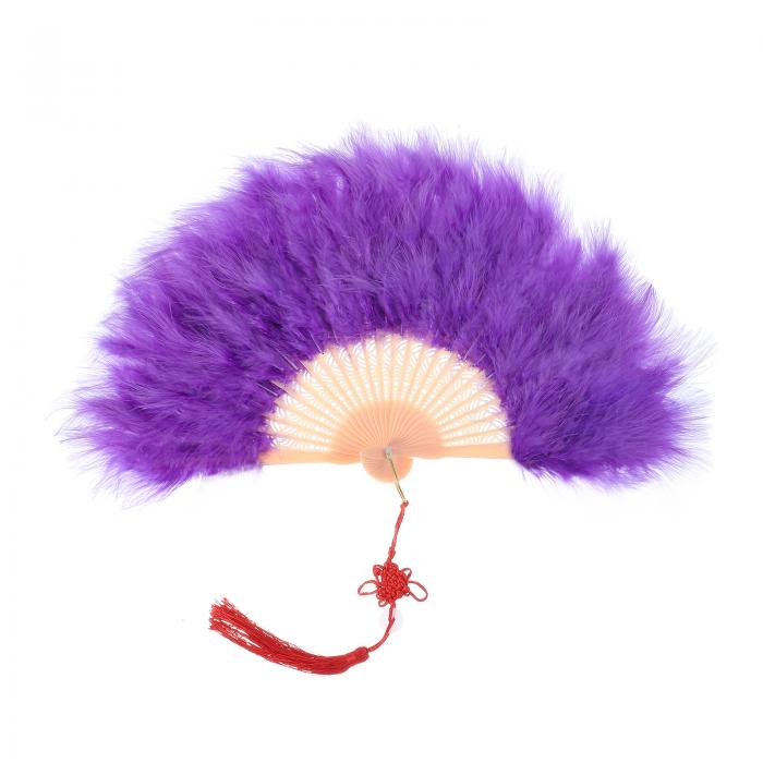 uxcell 紫色 ヴィンテージ折りたたみ扇子 中国結 羽根扇子 ハロウィンパーティーやウェディング ダンス..