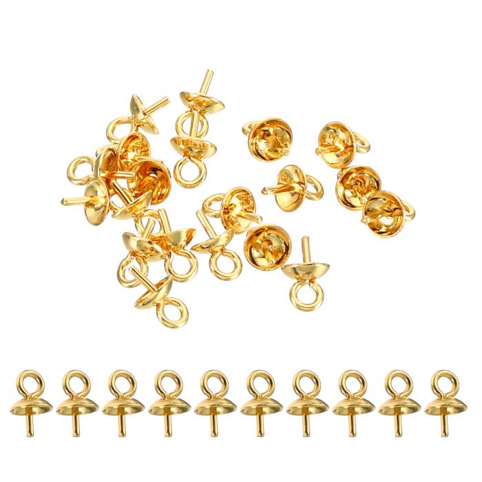PATIKIL アイピンベイルペグペンダント 20個 7x4mm 304ステンレス鋼 キャップ付きミニアイピン ハーフドリルビーズパールジュエリーイヤリング作成用 金トーン