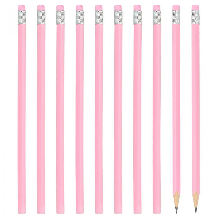 PATIKIL 丸鉛筆 48個 HBグラファイト鉛筆 消しゴム付き木鉛筆 かわいい鉛筆 教室 先生 事務用品用 ピンク