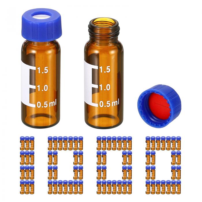 PATIKIL 2ml オートサンプラーバイアル 1000個 プレスリットセプタム HPLC/GC バイアル 9-425 ラボアンバーバイアル サンプルバイアル ネジキャップ ライティングパッチ PTFE&シリコーン LCスタンパー用
