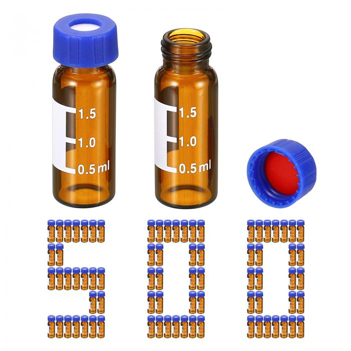 PATIKIL 2ml 自動注入器の小瓶 500個入り HPLC/GC 9-425 実験室琥珀色小瓶 サンプル小瓶 ネジキャップ パッチ レッド PTFE & ホワイト ..