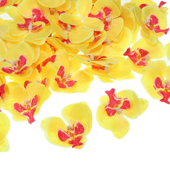 PATIKIL 70 mm 人工的な蘭の花ヘッズ 80個 シルク胡蝶蘭 フェイク胡蝶蘭ヘッズ 結婚式 花 花束 装飾 DIY クラフト作成用 イエロー
