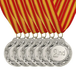 PATIKIL 5cmシルバー賞メダル 6個入り 賞メダル2位シルバー賞 ネックリボン付き ゲーム スポーツ競技用