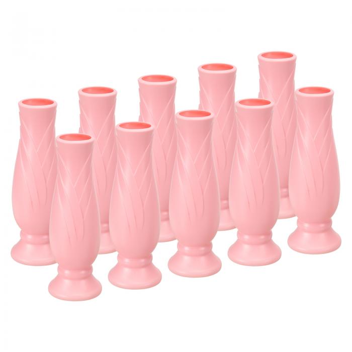 PATIKIL 花瓶 10個入り プラスチックつぼみ花瓶 背の高い小さな花瓶 セラミックルックテーブルセンターピース ホームルームの装飾用 ピンク