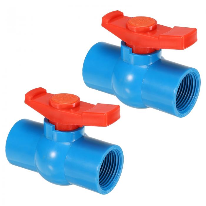 PATIKIL G1 ボールバルブ 2個パック PVC スレッド式シャットオフバルブ 回転しやすいハンドルでの水流制御 ブルー/レッド