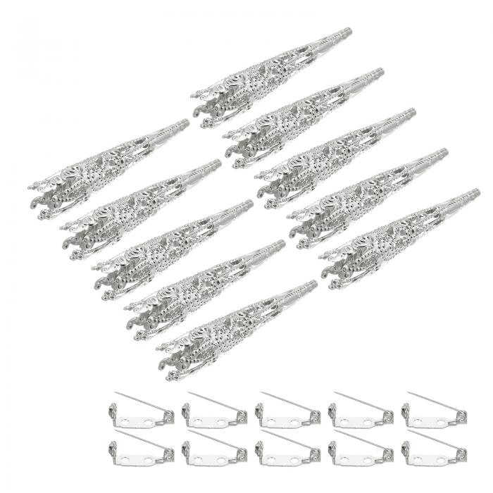 PATIKIL 41 mm コサージュ飾りホルダー 10個 ブローチピン 花瓶ポケットブートニアホルダー バーピン付き ウェディングパーティー DIY クラフト用 シルバートーン