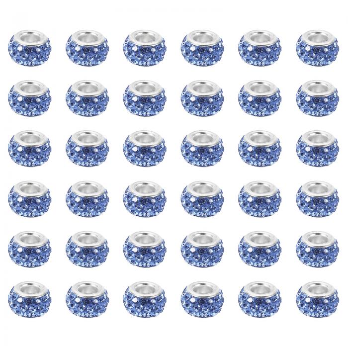 PATIKIL 5 mmホール クレイスペーサービーズ 60個 ラインストーン ヨーロピアンポリマービーズ 手芸用品 クラフト装飾 チェーンブレスレット ジュエリー製作DIY用 ブルー