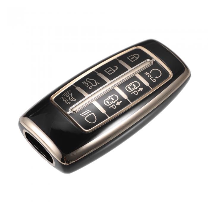 A ABSOPRO キーホルダーカバー Hyu ndaiに対応 8ボタン ソフト TPU ブラック リモートキーレス スマートキーフォブケース 保護シェル