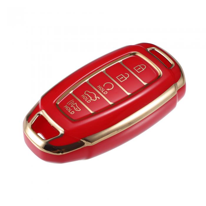 A ABSOPRO キーホルダーカバー Hyu ndaiに対応 Elan tra A ccen t San ta Feに対応 5ボタン ソフト TPU レッド リモートキーレス スマートキーフォブケース 保護シェル