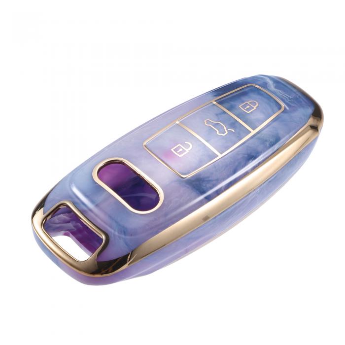 A ABSOPRO キーホルダーカバー Au diに対応 Q7 2020-2021に対応 3ボタン 磁器パターン ソフト TPU パープル リモートキーレス スマートキーフォブケース 保護シェル