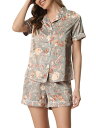 cheibear パジャマセット ルームウェア シルク 半袖トップス ショーツ 花柄セット レディース グレー L