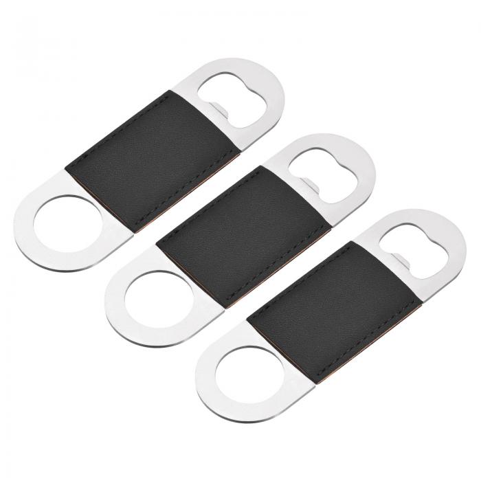uxcell ボトルオープナー 3個セット 120mm x 37mm x 2mm レザーハンドル付きステンレス製ビールボトルオープナー バーテンダーフラットビールオープナー バー キッチン レストラン用（ブラック）