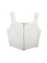 Allegra K クロップトップス キャミトップス タンクトップス スクエアネック 非対称裾 ジップフロント レディース ベージュ XS(4)