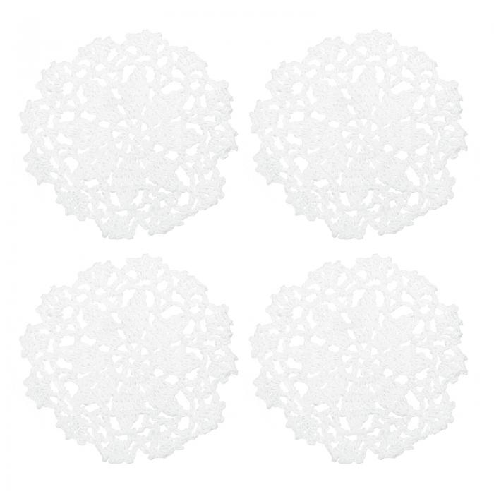 uxcell ファブリックコースター 4個セット 綿織りのクロシェドイリー レース刺繍カップマッ ト フローラル柄 ウェディングパーティーの装飾用（ホワイト）