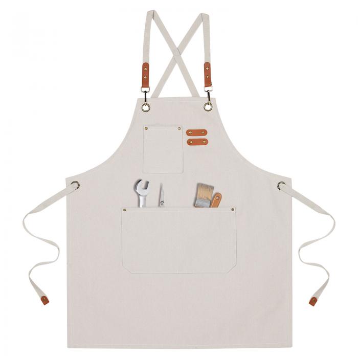 uxcell シェフエプロン 男女兼用 大きなポケット付き 綿帆布 クロスバックエプロン キッチンクッキングアート絵画用 M-XXLサイズ用 ベージュ