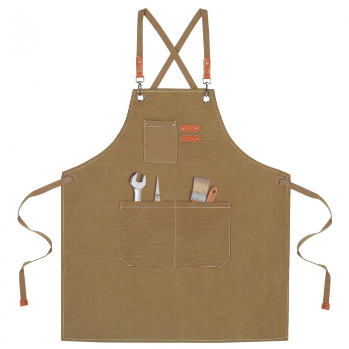 uxcell シェフエプロン 男女兼用 大きなポケット付き 綿帆布 クロスバックエプロン キッチンクッキングアート絵画用 M-XXLサイズ用 カーキ