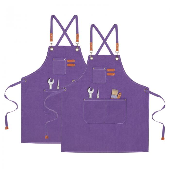 uxcell シェフエプロン 男女兼用 大きなポケット付き 綿帆布 クロスバックエプロン キッチンクッキングアート絵画用 M-XXLサイズ用 パープル 2個