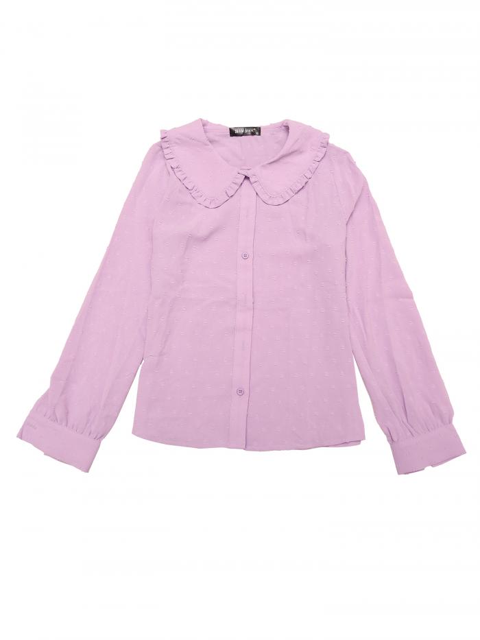 Allegra K 丸襟 シャツ ブラウス 水玉 長袖 ボタンフロントカジュアル レディース パープル M