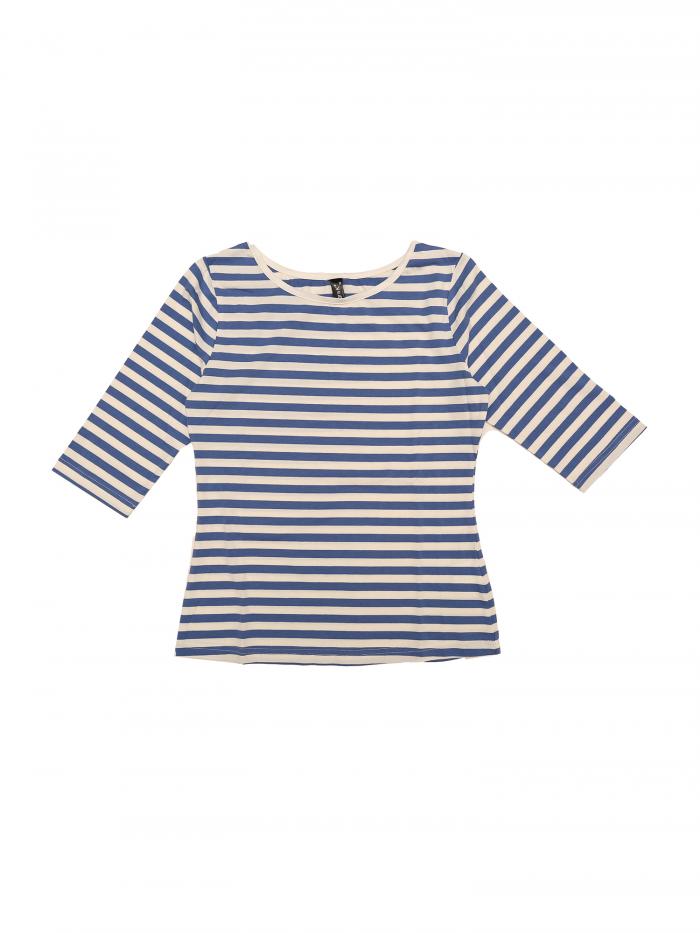 Allegra K ボーダー tシャツ トップス ストライプ 横縞 七分袖 丸首 カジュアル ハロウィン衣装 レディース ブルーホワイト L