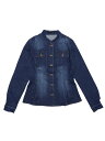 Allegra K デニムジャケット クラシック スタンドカラー ロングスリーブ 胸ポケット付き ジーンズ レディース ダークブルー L