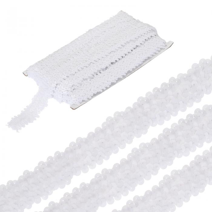 uxcell フラットスパンコールトリム ペイレットスパンコール生地リボン スパンコールストリップ 弾性 3ロー DIYクラフト用 ホワイト 10M 3cm
