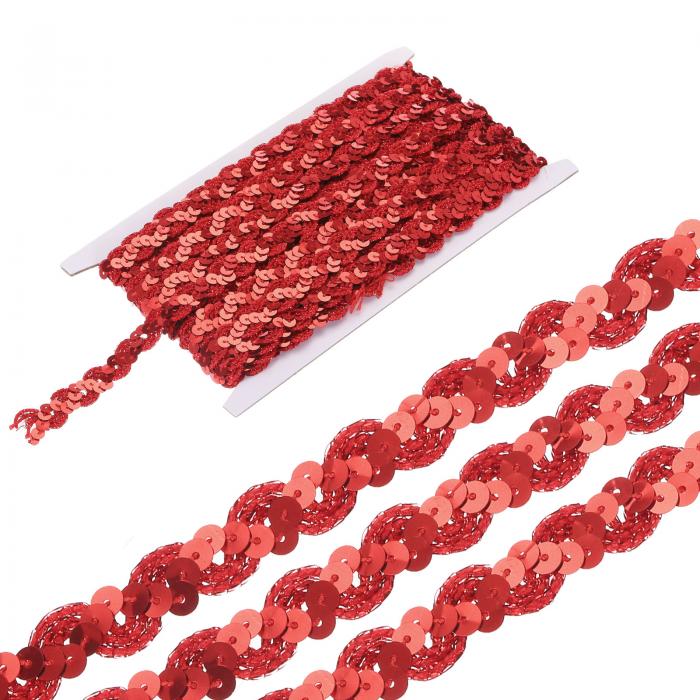 uxcell スパンコールビーズレース スパンコールビーズトリム スパンコール織りトリム 工芸品装飾DIY用 レッド 10M 1.5cm