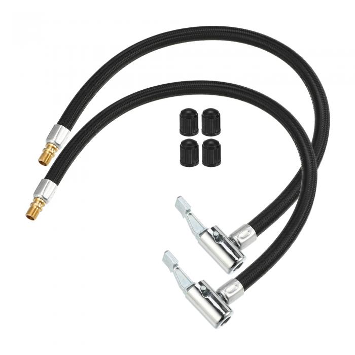 uxcell タイヤバルブ 接続パイプ ガスノズルキャップ付き エアチャックインフレーター コンプレッサーポンプ延長ゴムホースセット 車 バイク用 40cm 2個