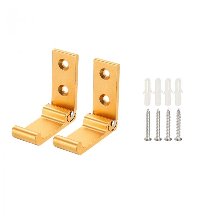 uxcell 折り畳み式フック タオル掛けフック ハンガーフック アルミ合金 ねじ付き タオルハットバッグ掛け用 金色 ラウンドヘッド 52mm長さ 2個入り