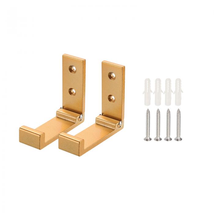 uxcell 折り畳み式フック タオル掛けフック ハンガーフック アルミ合金 ねじ付き タオルハットバッグ掛け用 金色 スクエアヘッド 76mm長さ 2個入り