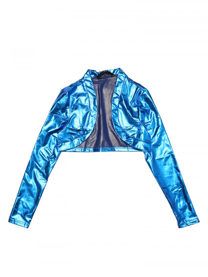Allegra K クロップド ボレロ カーディガン パーティー 光沢 軽量 メタリック ハロウィン衣装 レディース ブルー M