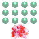 uxcell ハート型LEDキャンドル フレームレス LEDティーライトキャンドル グりーンライト 人工的なバラ花弁付き ロマ ンチックな夜 バレンタインデー 記念日 結婚式 誕生日用 12個