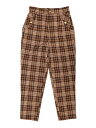 Allegra K ロングパンツ タータンチェック柄 ストレートウエストゴム ヴィンテージ レディース ブラウンベージュ L(4)