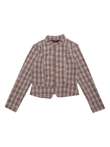 Allegra K ツイードブレザー ショートジャケット ヴィンテージ チェック柄 スリムフィット ワーク オフィス レディース ピンク S Allegra K ツイードブレザー ショートジャケット ヴィンテージ チェック柄 スリムフィット ワーク オフィス レディース ピンク S