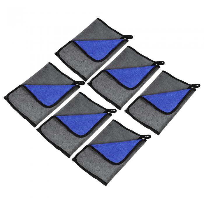 X AUTOHAUX マイクロファイバーカードライタオル 60x30 cm エクストララージ カークリーニングディテール吸収剤 カードライクロス 窓拭きクリーナー ドライヤー グレー ブルー 6個