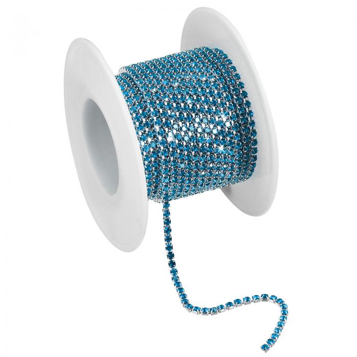 uxcell 水晶ラインストーンチェーン クローズクローチェーントリム縫い付け DIY ジュエリー 衣類 バッグ 靴の装飾用 5 M 3 mm シルバーボトム ブライトブルー