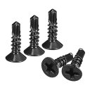 uxcell 板金ネジ #6 x 13 mm ブラック酸化物 410ステンレス鋼 フラットヘッドプラスドライブセルフドリルネジ 100個