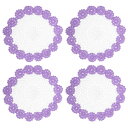 uxcell ファブリックコースター 綿織かぎ針編みドイリー レース刺繍カップクッション 花柄付き ウェディングパーティーの装飾用 ライトパープル 4個入り 210 mm(3)