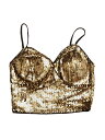 Allegra K キャミトップ クロップ タンクトップ 光る スパゲッティストラップスパンコール ダンス セクシー レディース ゴールド XL(4)