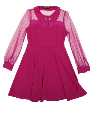 Allegra K パーティードレス フレアワンピース ランタン袖 レトロ フラットカラー メッシュ シアー フィット レディース パープル L Allegra K パーティードレス フレアワンピース ランタン袖 レトロ フラットカラー メッシュ シアー フィット レディース パープル L