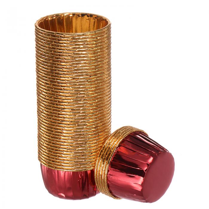 uxcell カップケーキカップ アルミホイル 標準 カップケーキライナー カップケーキベーキングカップ 誕生日パーティー 結婚式の装飾用 レッド 黄金色 50個